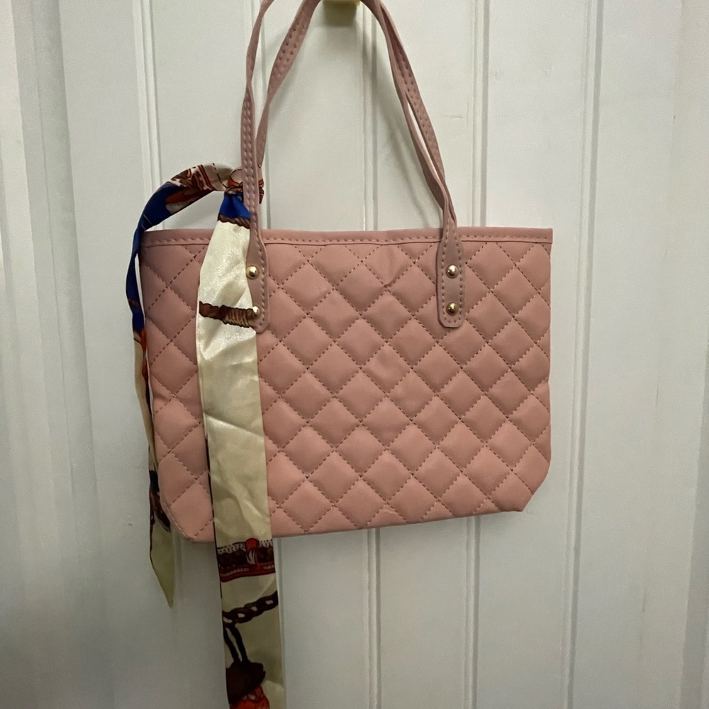 Pink Quilted Tote Bag with Scarf